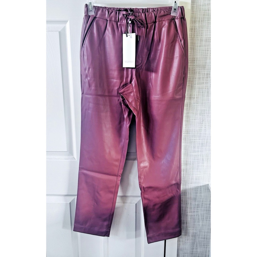 Wildfang The Empower Vegan Leather Rose Brown Pants Medium Drawstring New! BBB